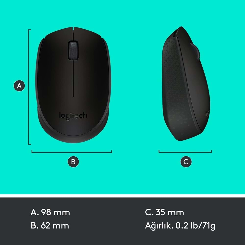 Logitech B170 USB Alıcılı Kablosuz Mouse, Siyah
