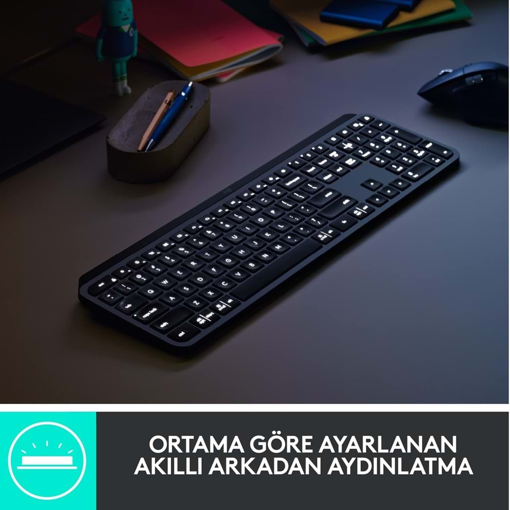 Logitech MX Keys Aydınlatmalı Tam Boyutlu Kablosuz Türkçe Q Klavye, Siyah