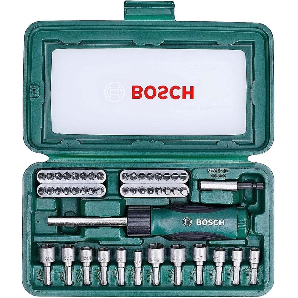 Bosch 46 Parça Cırcır Tornavidalı Vidalama ve Lokma Uçlu Aksesuar Seti, 2607019504