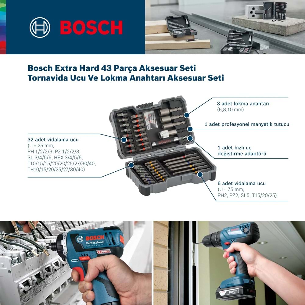Bosch 43 Parça Profesyonel Aksesuar Seti 2607017164