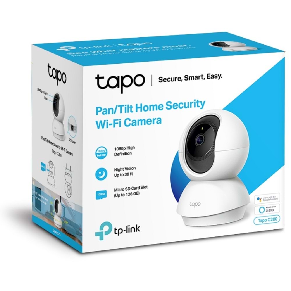 TP-Link Tapo C200 Full HD 1080p Gece Görüşlü 128 GB Micro SD Destekli Wi-Fi Pan Tilt Güvenlik Kamerası