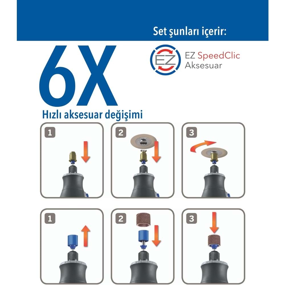 Dremel 8260-5/65 Li-ion Akülü El Motoru 65 Aksesuar + 5 Bağlantı parçası + Alüminyum Çanta