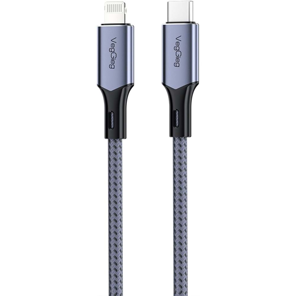 Veggieg 27W 3A USB Type-C to Lightning iPhone iPad Hızlı Şarj ve Data Kablosu 1.2 Metre