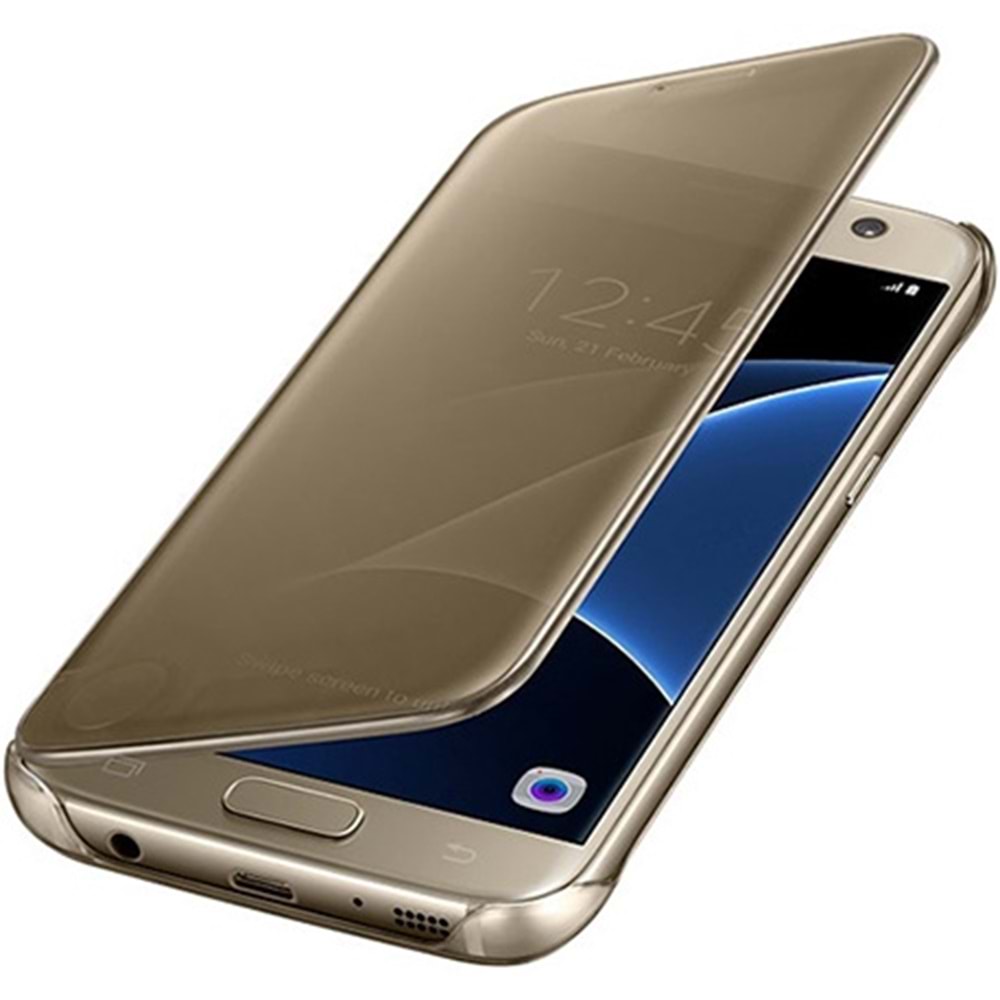 Samsung Galaxy S7 G930 için Clear View Cover Akıllı Kılıf, Gold EF-ZG930CFEGWW