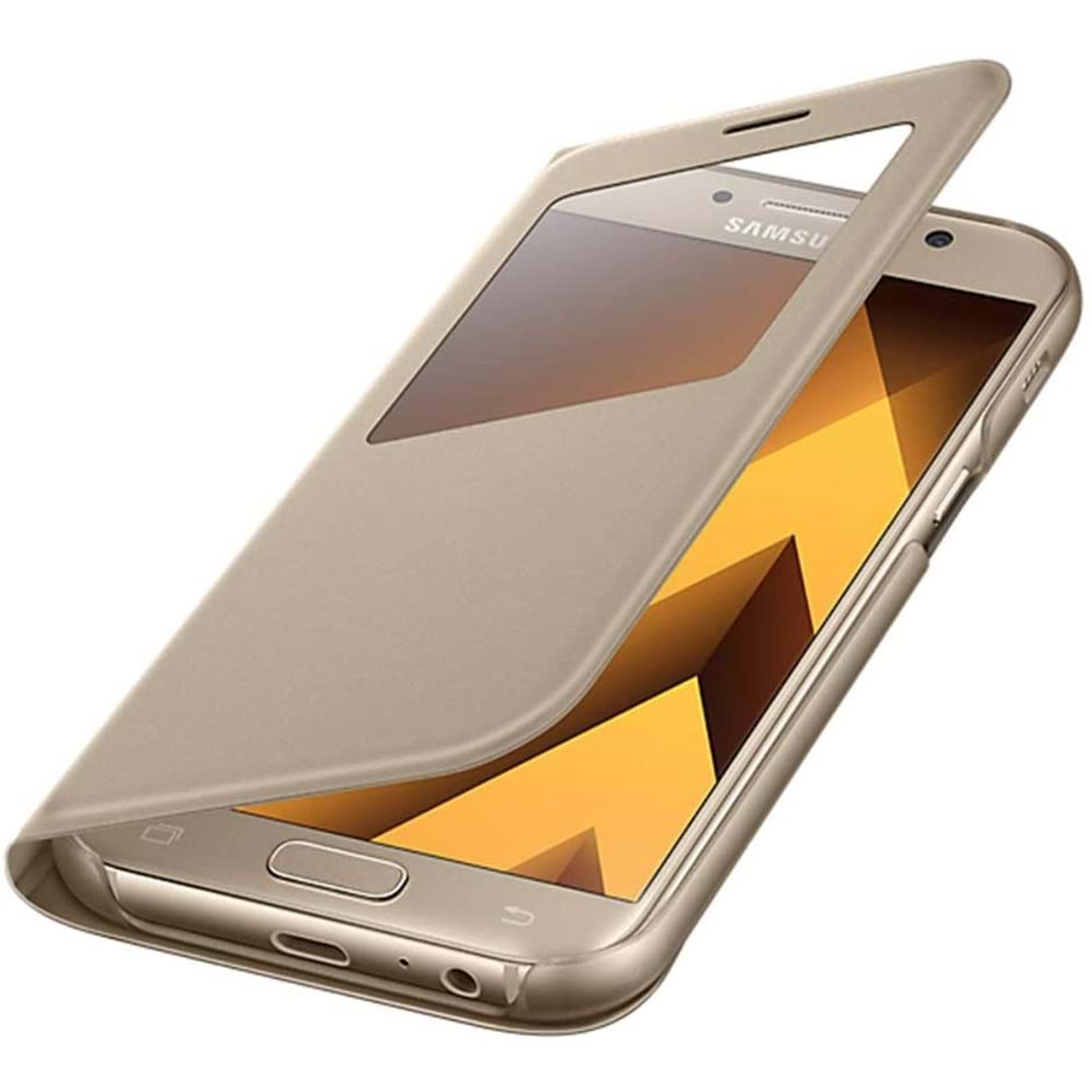 Samsung Galaxy A7 2017 S-View Standing Cover Pencereli Kılıf, Gold