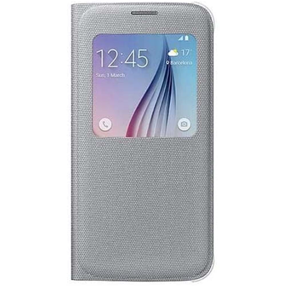 Samsung Galaxy S6 S-View Cover (Tekstil) Orjinal Kapaklı Kılıf, Gümüş