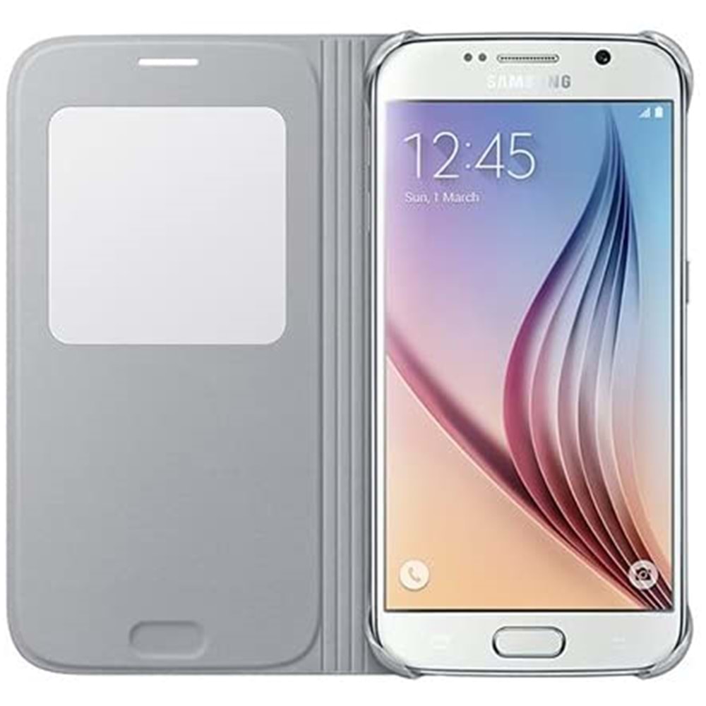 Samsung Galaxy S6 S-View Cover (Tekstil) Orjinal Kapaklı Kılıf, Gümüş