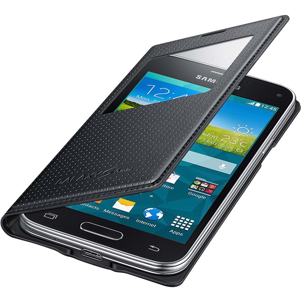 Samsung Galaxy S5 Mini G800 S-View Fonksiyonel Pencereli Kılıf, Siyah EF-CG800BKEGWW