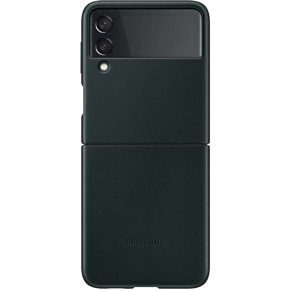 Samsung Galaxy Z Flip3 5G Deri Kılıf, Yeşil Hakiki Deri Lether Cover EF-VF711