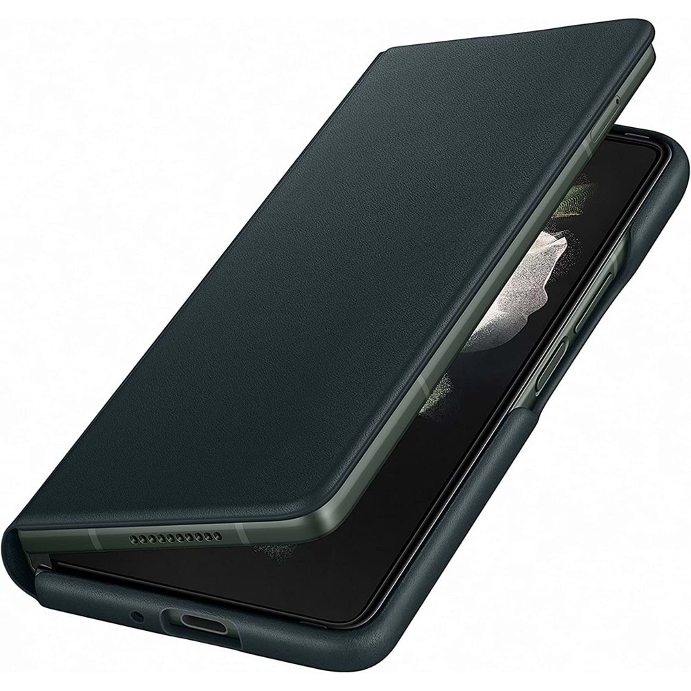 Samsung Galaxy Z Fold3 5G için Hakiki Deri Kapaklı Kılıf, Yeşil Flip Cover EF-FF926