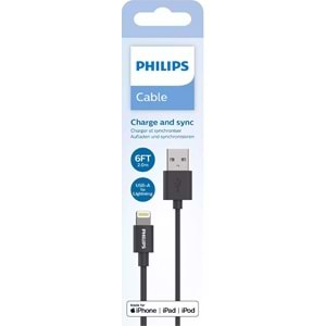 Philips DLC3106 MFI Apple Lisanslı USB-A Lightning Şarj Kablosu 2m, Siyah