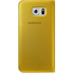 Samsung Galaxy S6 S-View Cover (Deri Görünümlü) Orjinal Kapaklı Kılıf, Sarı