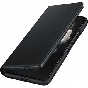 Samsung Galaxy Z Fold3 5G için Hakiki Deri Kapaklı Kılıf, Siyah Flip Cover EF-FF926