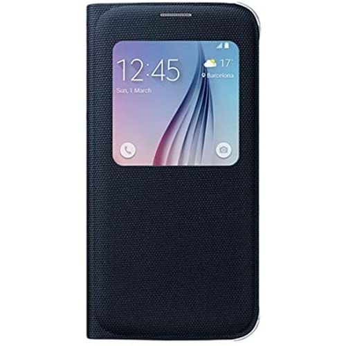 Samsung Galaxy S6 S-View Cover (Tekstil) Orjinal Kapaklı Kılıf, Siyah