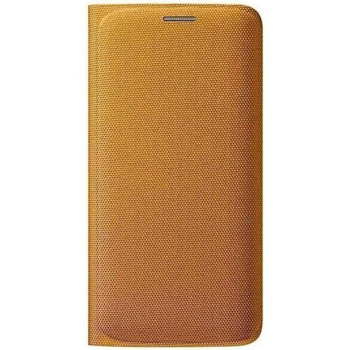 Samsung Galaxy S6 Edge Flip Wallet (Tekstil) Orijinal Kapaklı Kılıf, Sarı