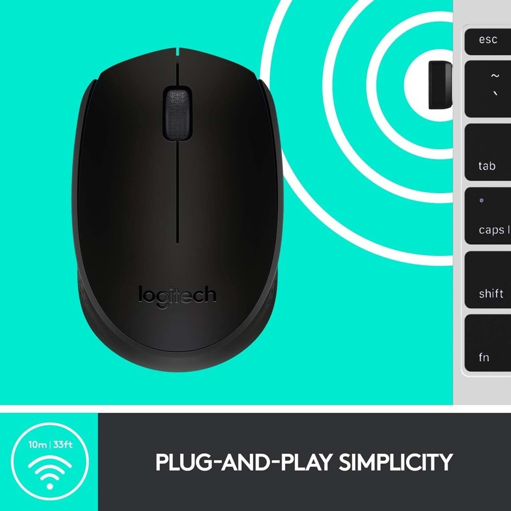 Logitech M171 USB Alıcılı Kablosuz Mouse, Siyah