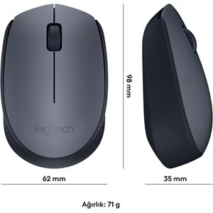 Logitech M170 USB Alıcılı Kablosuz Mouse, Gri