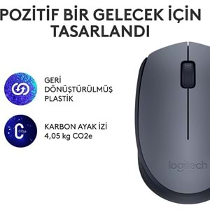 Logitech M170 USB Alıcılı Kablosuz Mouse, Gri