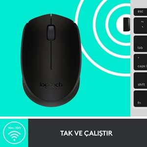 Logitech B170 USB Alıcılı Kablosuz Mouse, Siyah