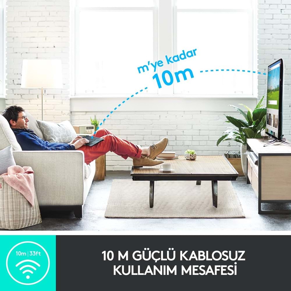 Logitech K400 Plus Dokunmatik Yüzeyli USB Bağlantılı Türkçe Q TV Klavyesi, Siyah