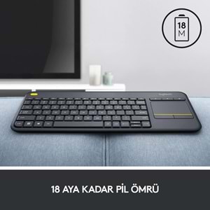 Logitech K400 Plus Dokunmatik Yüzeyli USB Bağlantılı Türkçe Q TV Klavyesi, Siyah