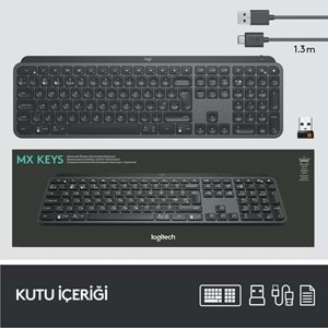 Logitech MX Keys Aydınlatmalı Tam Boyutlu Kablosuz Türkçe Q Klavye, Siyah