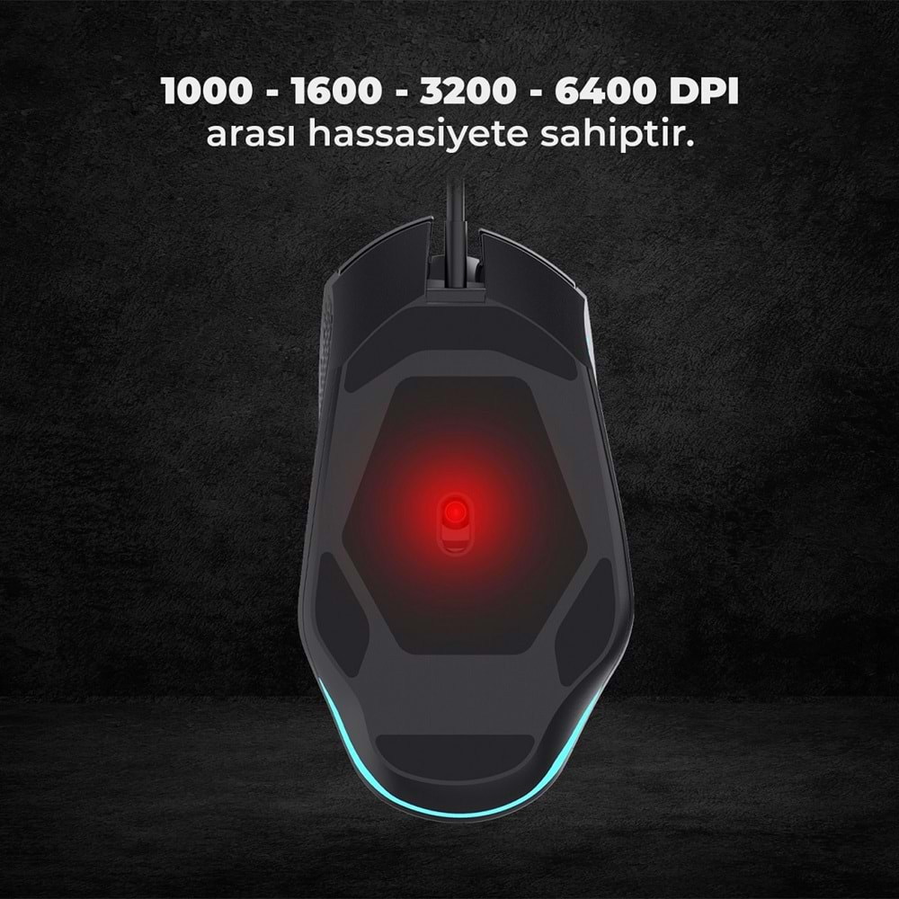 Lenovo Lecoo MG1101 Kablolu RGB LED Aydınlatmalı 6400DPI 8 Tuşlu Gaming Mouse Siyah