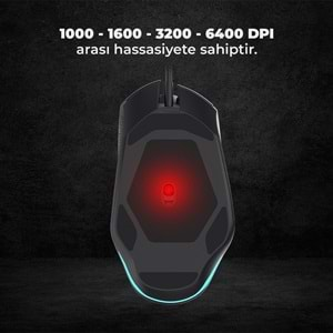 Lenovo Lecoo MG1101 Kablolu RGB LED Aydınlatmalı 6400DPI 8 Tuşlu Gaming Mouse Siyah