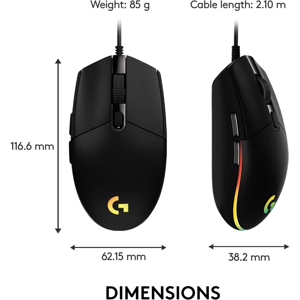 Logitech G203 Lightsync RGB Aydınlatmalı 8.000 DPI Kablolu Oyuncu Mouse, Siyah