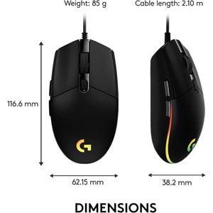 Logitech G203 Lightsync RGB Aydınlatmalı 8.000 DPI Kablolu Oyuncu Mouse, Siyah