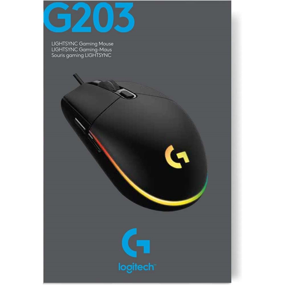 Logitech G203 Lightsync RGB Aydınlatmalı 8.000 DPI Kablolu Oyuncu Mouse, Siyah