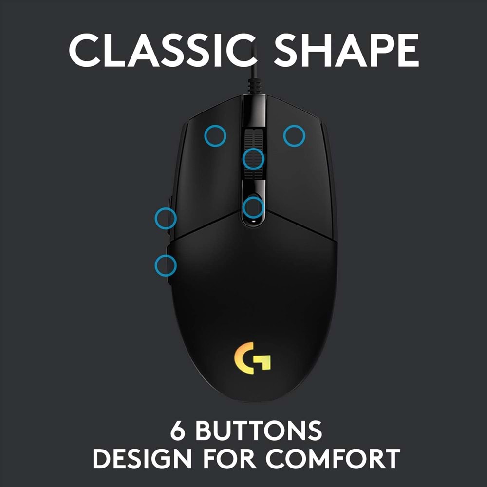 Logitech G203 Lightsync RGB Aydınlatmalı 8.000 DPI Kablolu Oyuncu Mouse, Siyah