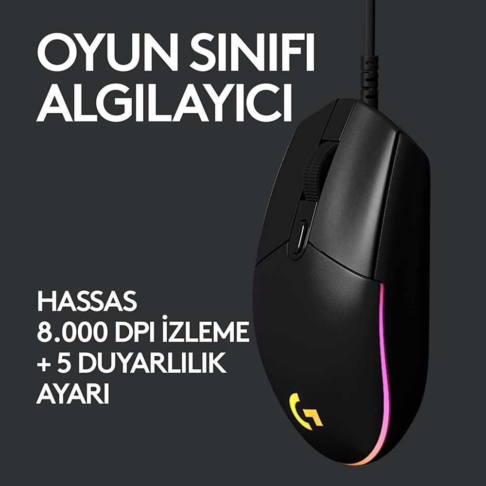 Logitech G102 Lightsync RGB Aydınlatmalı 8.000 DPI Kablolu Oyuncu Mouse, Siyah