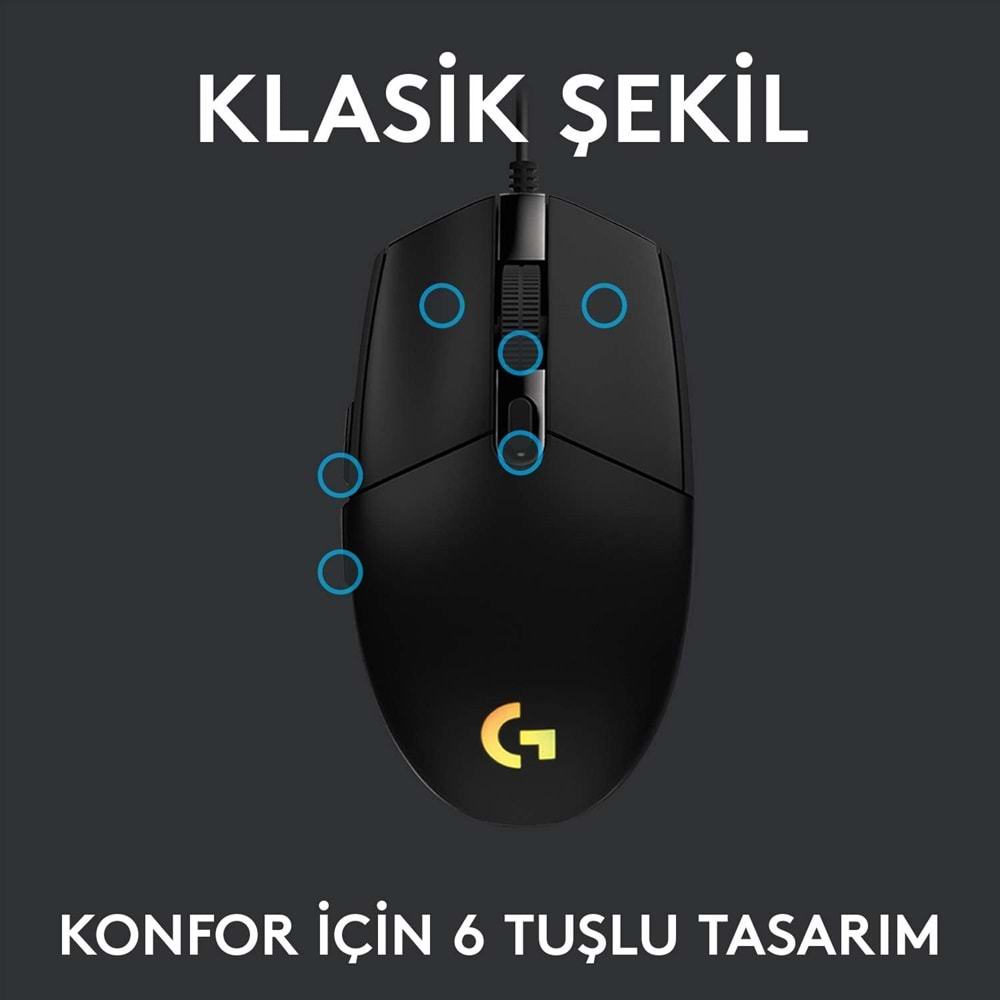 Logitech G102 Lightsync RGB Aydınlatmalı 8.000 DPI Kablolu Oyuncu Mouse, Siyah