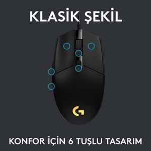 Logitech G102 Lightsync RGB Aydınlatmalı 8.000 DPI Kablolu Oyuncu Mouse, Siyah