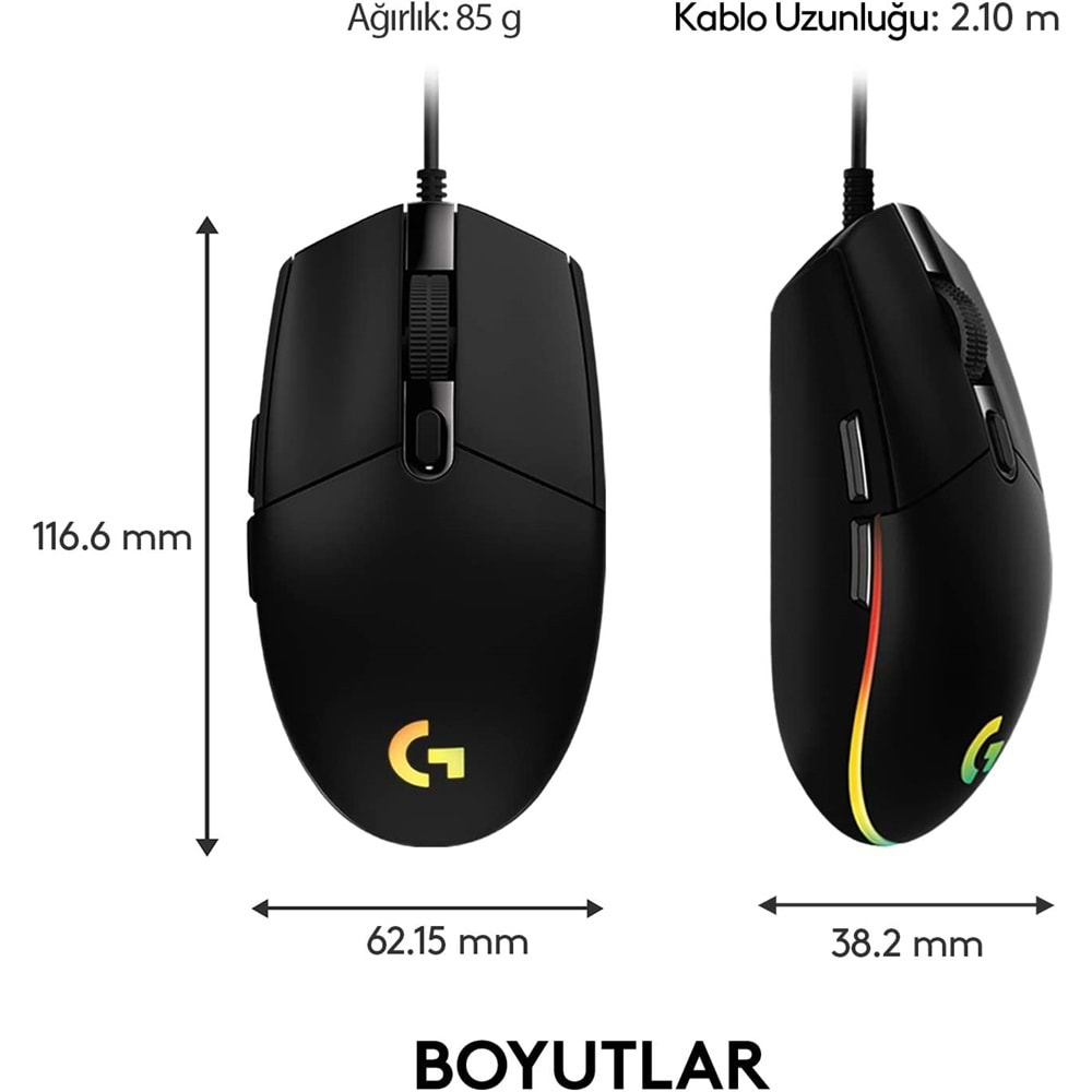 Logitech G102 Lightsync RGB Aydınlatmalı 8.000 DPI Kablolu Oyuncu Mouse, Siyah