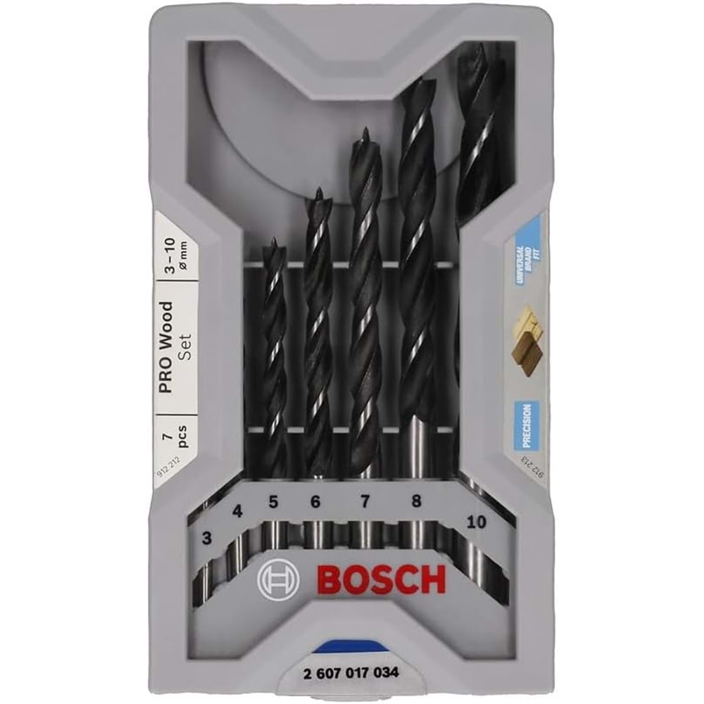 Bosch X-Line Mini 7 Parça Ahşap Matkap Ucu Seti, 2607017034, Gri