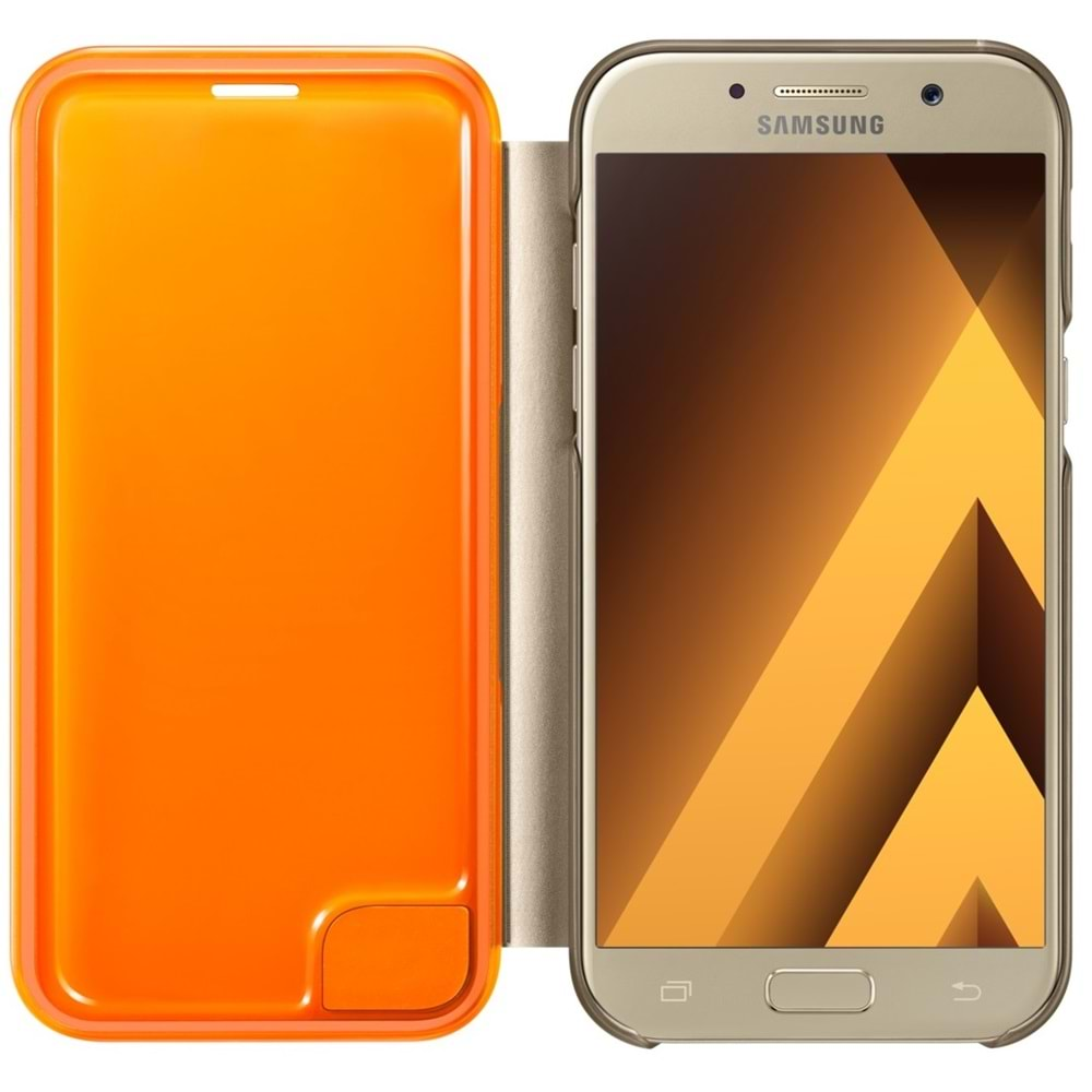 Samsung Galaxy A5 2017 Neon Flip Wallet Işıklı Kılıf, Gold EF-FA520PFEGWW