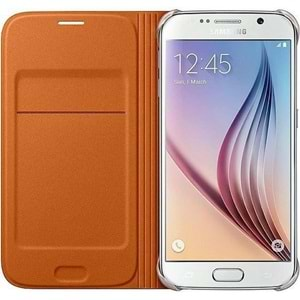 Samsung Galaxy S6 Flip Wallet (Deri Görünümlü) Kapaklı Kılıf, Turuncu EF-WG920POEGWW