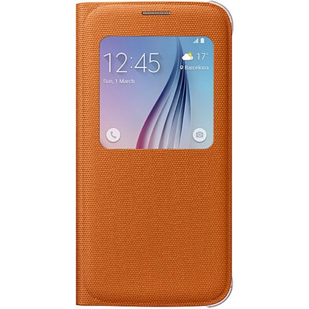 Samsung Galaxy S6 S-View Cover (Tekstil) Orjinal Kapaklı Kılıf,Turuncu