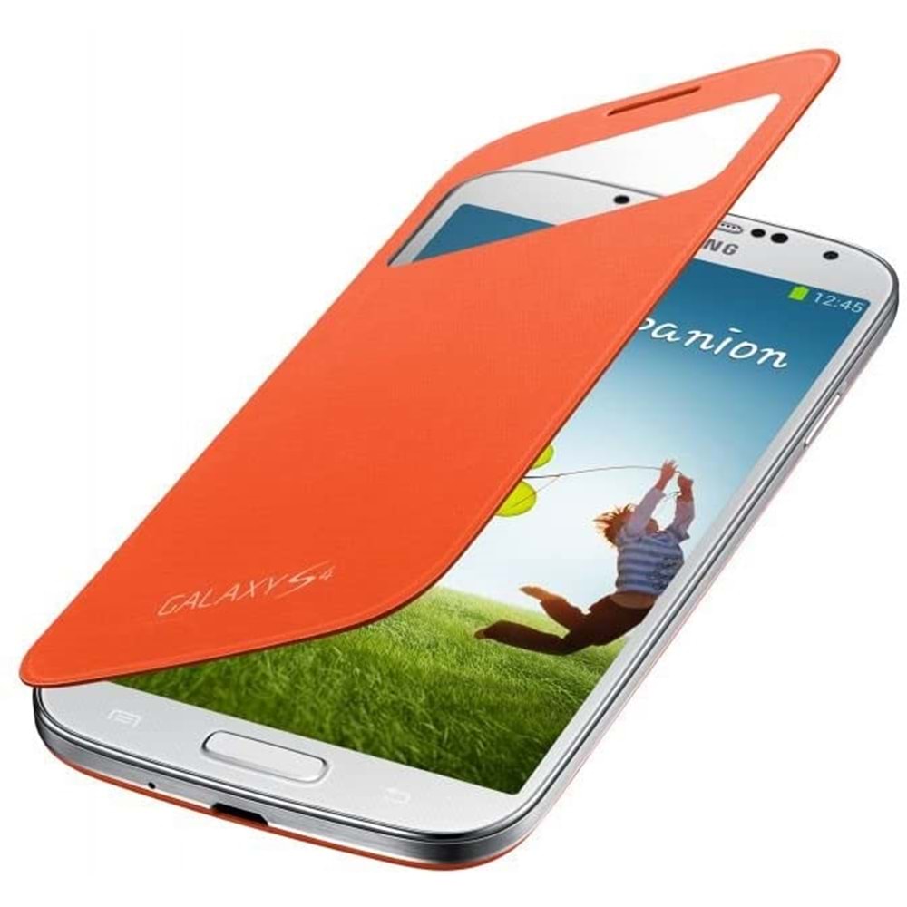 Samsung Galaxy S4 (i9500) S-View Cover Orijinal Kapaklı Kılıf, Turuncu EF-CI950BOEGWW