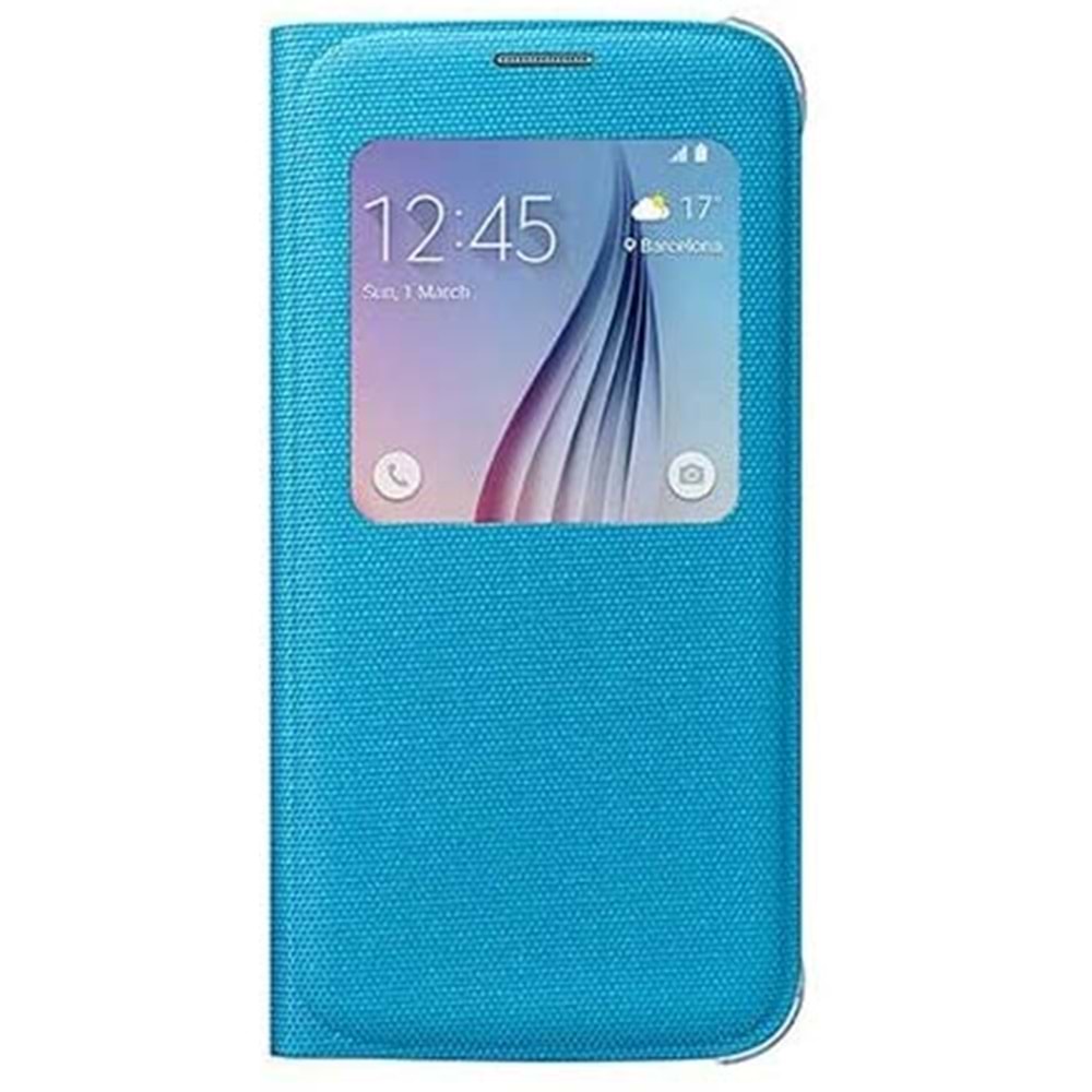 Samsung Galaxy S6 S-View Cover (Tekstil) Orjinal Kapaklı Kılıf, Mavi