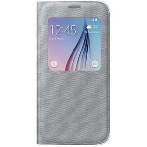 Samsung Galaxy S6 S-View Cover (Tekstil) Orjinal Kapaklı Kılıf, Gümüş