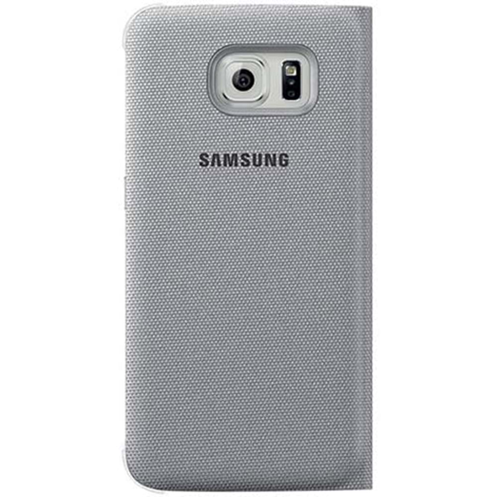 Samsung Galaxy S6 S-View Cover (Tekstil) Orjinal Kapaklı Kılıf, Gümüş