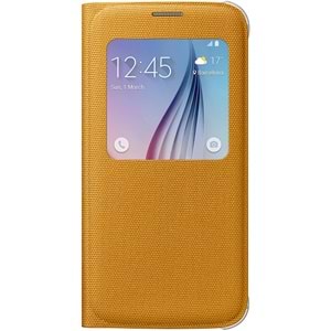 Samsung Galaxy S6 S-View Cover (Tekstil) Orjinal Kapaklı Kılıf, Sarı