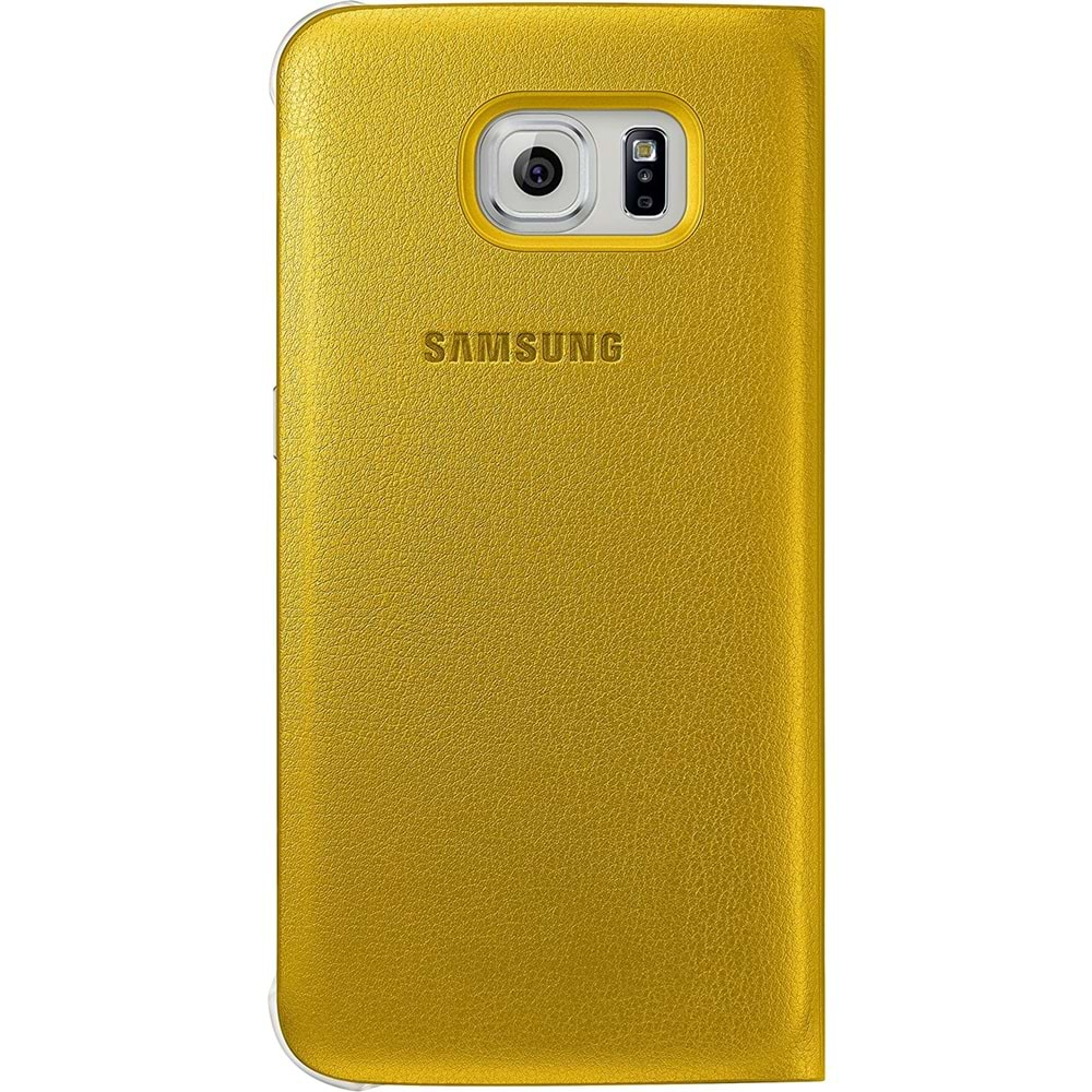 Samsung Galaxy S6 S-View Cover (Deri Görünümlü) Orjinal Kapaklı Kılıf, Sarı