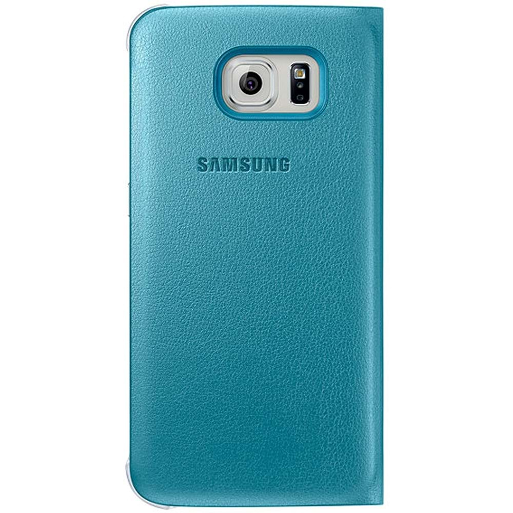 Samsung Galaxy S6 S-View Cover (Deri Görünümlü) Orjinal Kapaklı Kılıf, Mavi