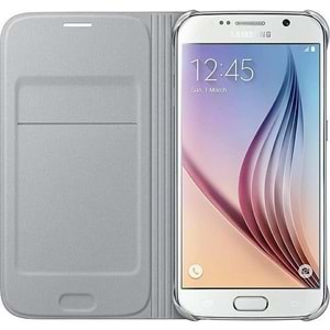 Samsung Galaxy S6 Flip Wallet (Tekstil) Orijinal Kapaklı Kılıf, Gümüş
