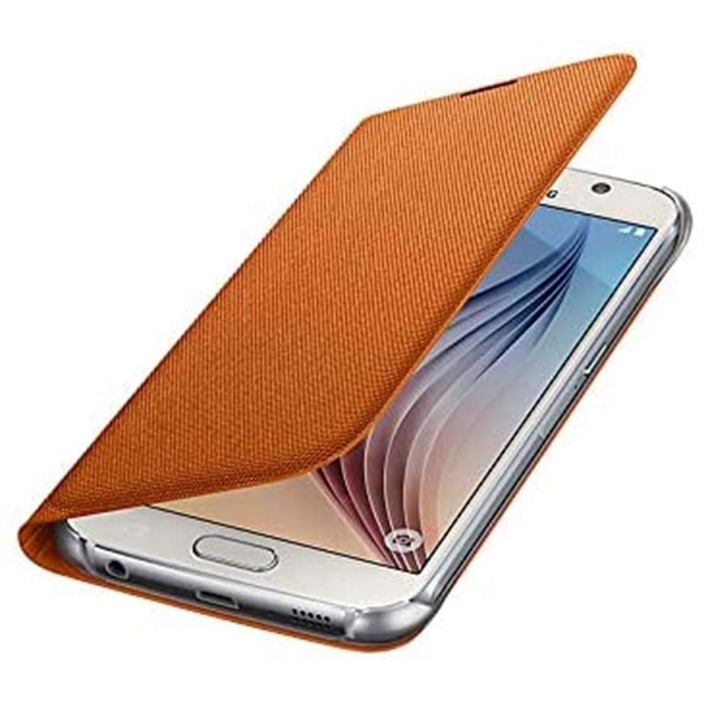 Samsung Galaxy S6 Flip Wallet (Tekstil) Orijinal Kapaklı Kılıf, Turuncu