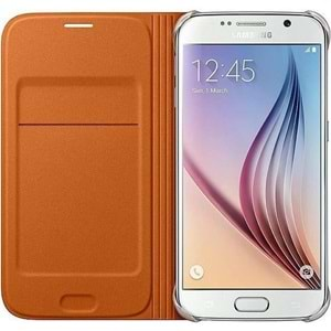 Samsung Galaxy S6 Flip Wallet (Tekstil) Orijinal Kapaklı Kılıf, Turuncu